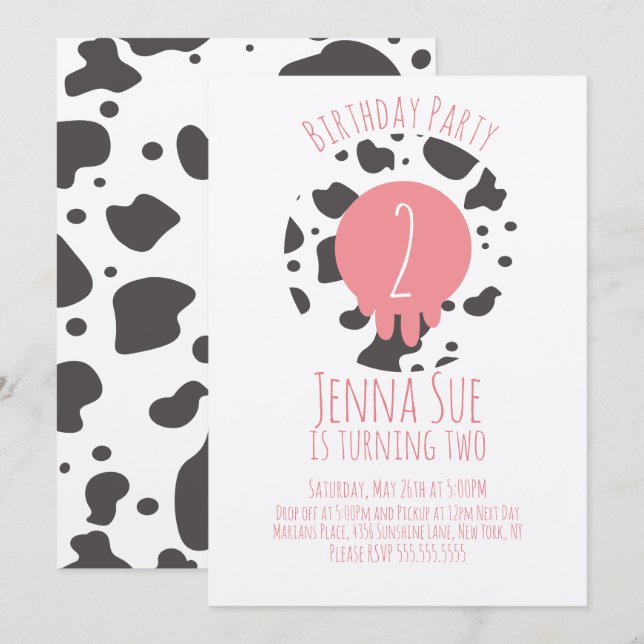 Cow Birthday Party Animal Print Pattern Any Age  Invitation (Front/Back)
