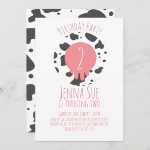 Cow Birthday Party Animal Print Pattern Pink Brown Invitation