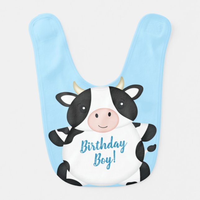 Cow Birthday Party Blue Baby Bib (Front)