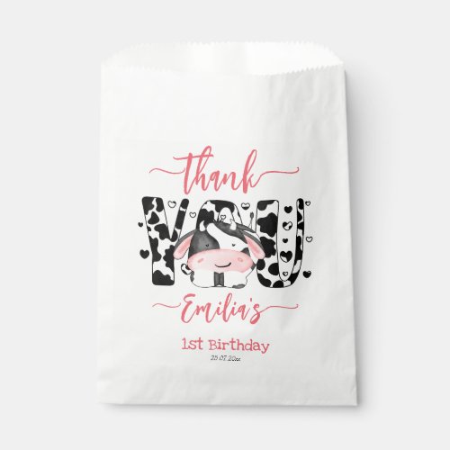 Cow birthday party cow pattern pink thank you  favor bag