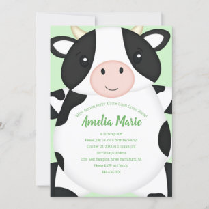 Cow Birthday Party Green Invitation
