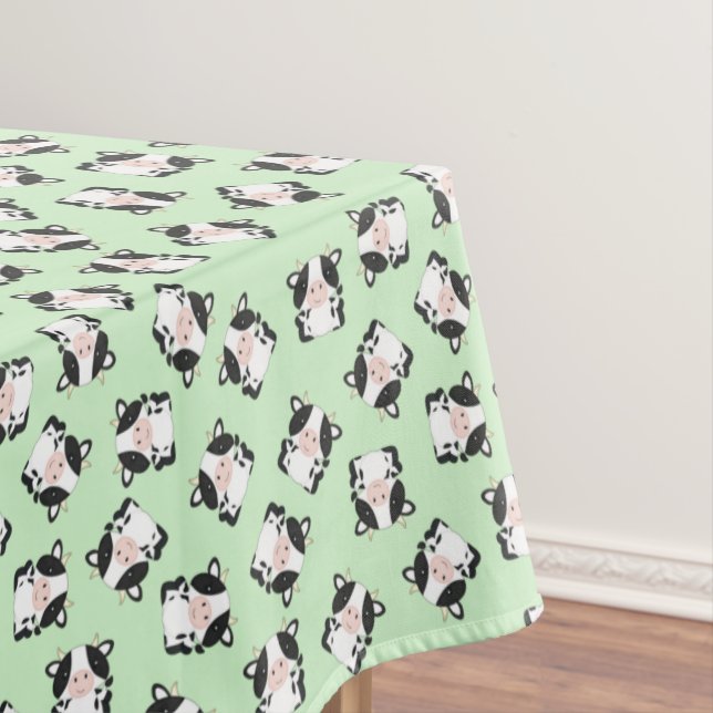 Cow Birthday Party Green Tablecloth (In Situ)
