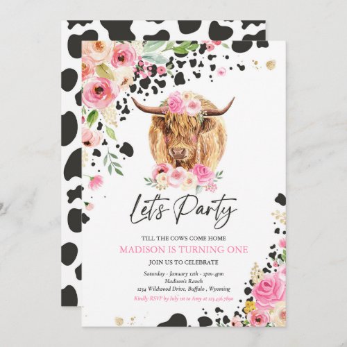 Cow Birthday Party Pink Floral Farm Ranch Birthday Invitation