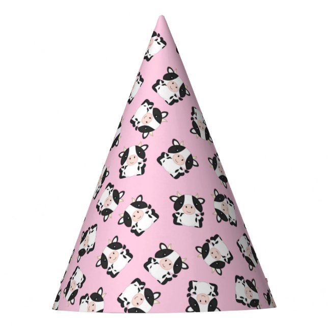 Cow Birthday Party Pink Party Hat (Front)