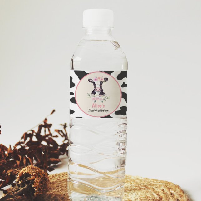 Cow Birthday Party Water Bottle Label (Creator Uploaded)