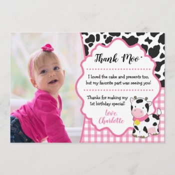 Cow Birthday Thank You Card | Farm Party by PuggyPrints at Zazzle