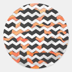 Cow Black and Orange Chevron Print Classic Round Sticker