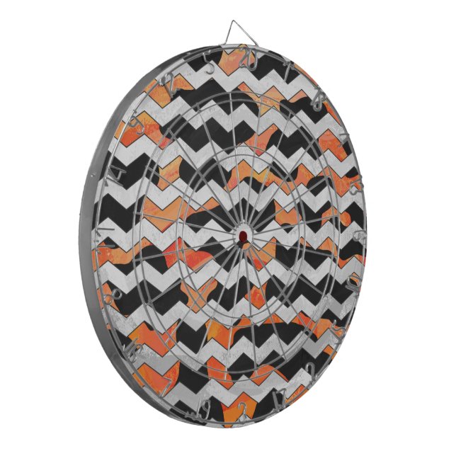 Cow Black and Orange Chevron Print Dart Board (Front Left)