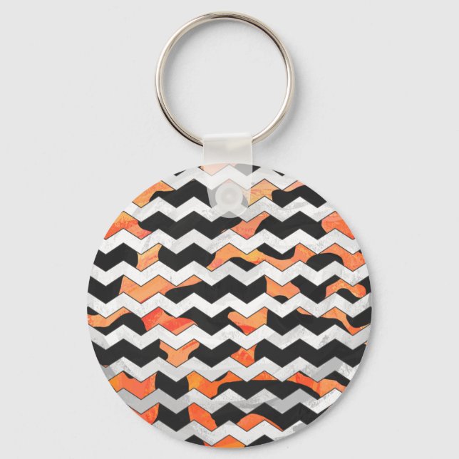 Cow Black and Orange Chevron Print Keychain (Front)