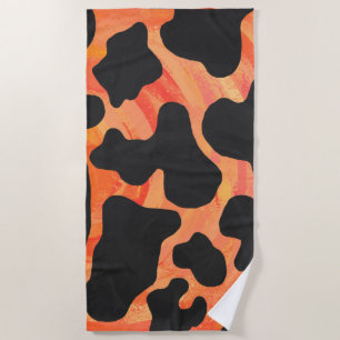 Cow Black and Orange Paint Beach Towel