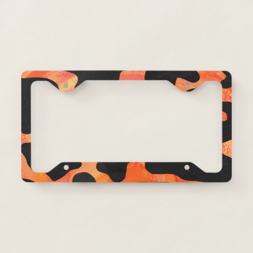 Cow Black and Orange Paint License Plate Frame