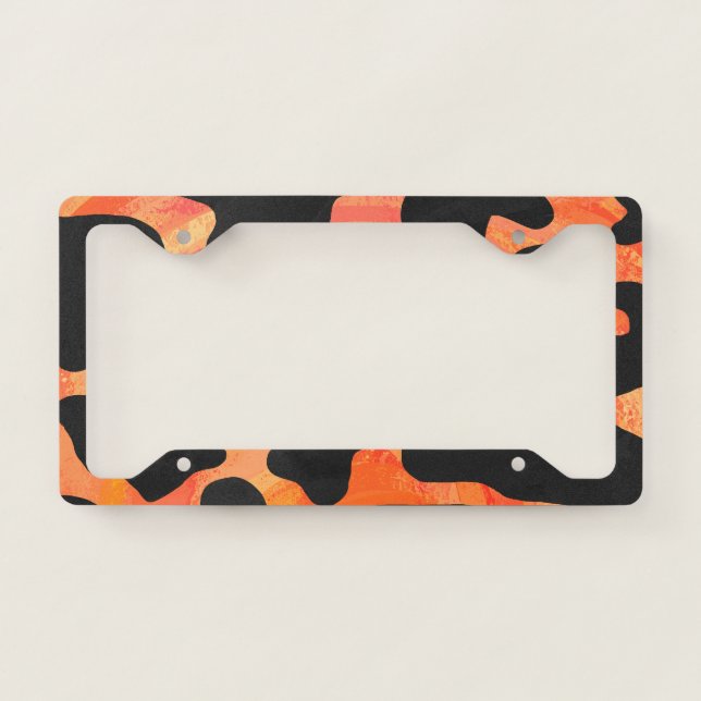 Cow Black and Orange Paint License Plate Frame (Front)