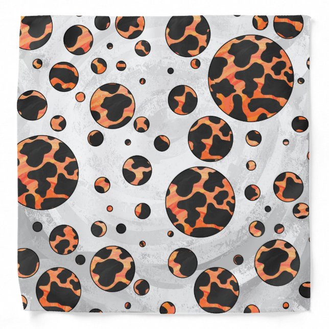 Cow Black and Orange Polka Dot Print Bandana (Front)