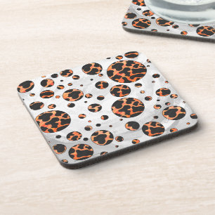 Cow Black and Orange Polka Dot Print Beverage Coaster
