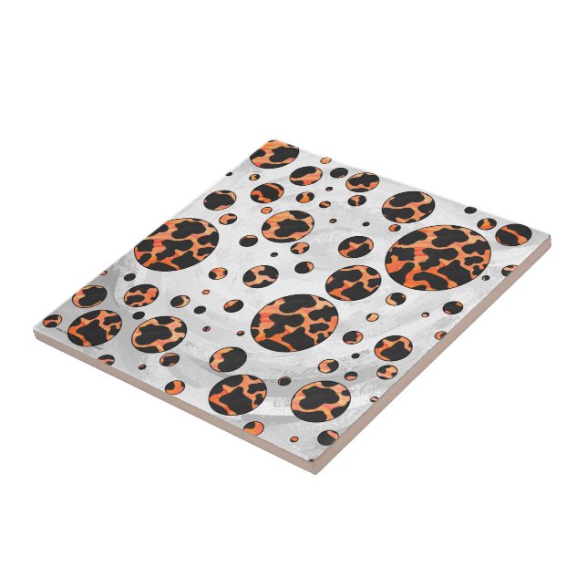 Cow Black and Orange Polka Dot Print Ceramic Tile (Side)