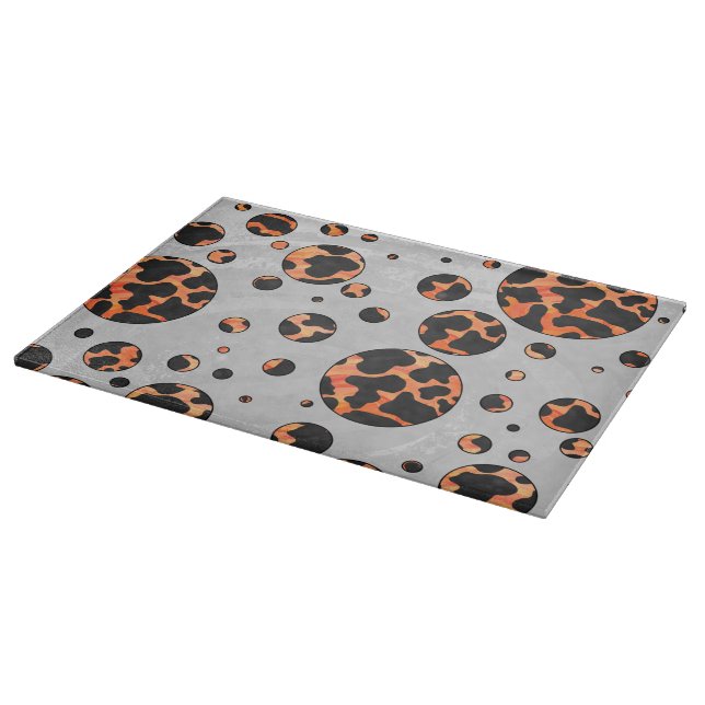 Cow Black and Orange Polka Dot Print Cutting Board (Corner)