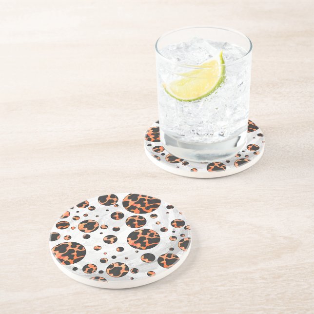 Cow Black and Orange Polka Dot Print Drink Coaster (Side)