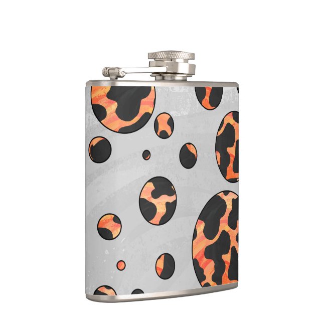 Cow Black and Orange Polka Dot Print Flask (Right)