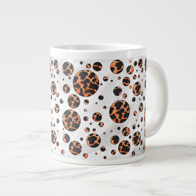 Cow Black and Orange Polka Dot Print Giant Coffee Mug (Front Right)
