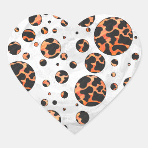 Cow Black and Orange Polka Dot Print Heart Sticker