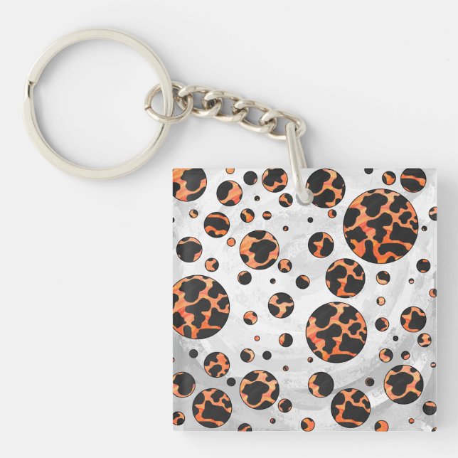 Cow Black and Orange Polka Dot Print Keychain (Front)