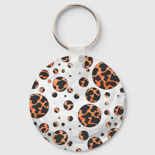 Cow Black and Orange Polka Dot Print Keychain