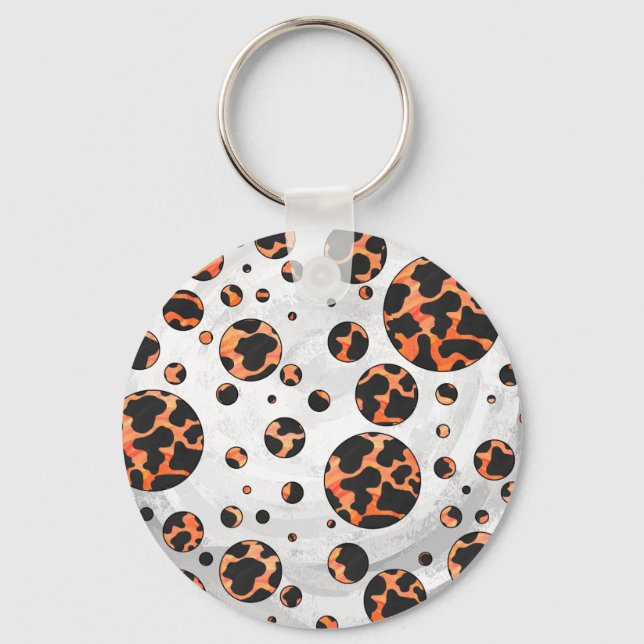 Cow Black and Orange Polka Dot Print Keychain (Front)