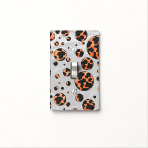 Cow Black and Orange Polka Dot Print Light Switch Cover