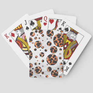 Cow Black and Orange Polka Dot Print Poker Cards