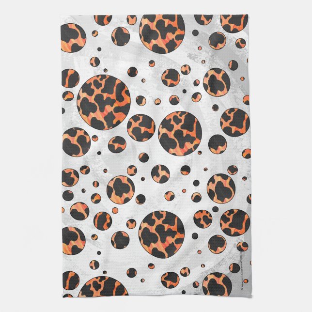Cow Black and Orange Polka Dot Print Towel (Vertical)