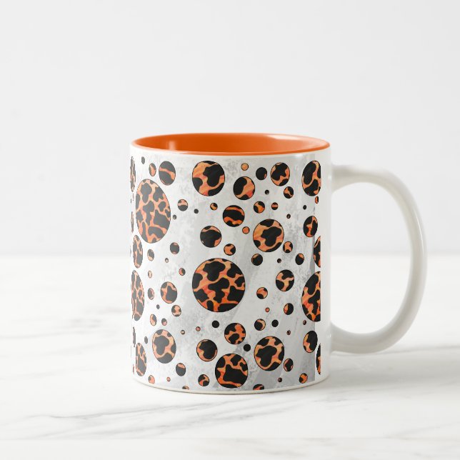 Cow Black and Orange Polka Dot Print Two-Tone Coffee Mug (Right)