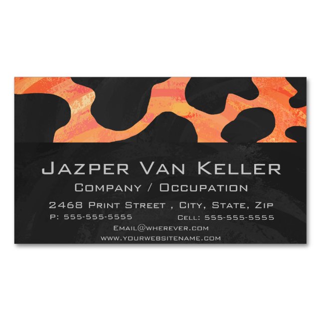 Cow Black and Orange Print Business Card Magnet (Front)