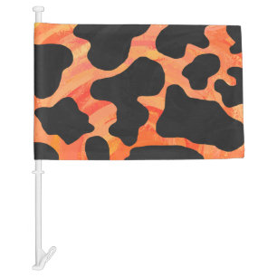 Cow Black and Orange Print Car Flag