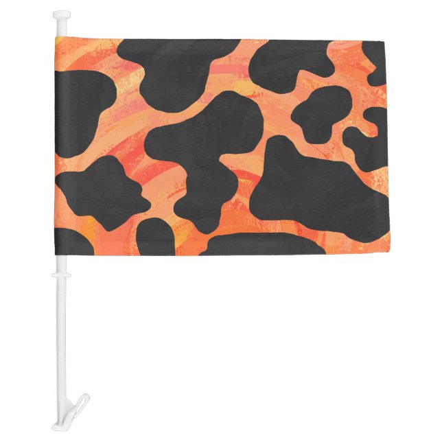 Cow Black and Orange Print Car Flag (Front)