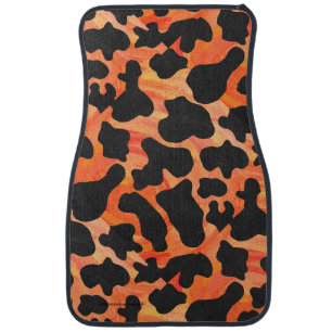 Cow Black and Orange Print Car Floor Mat