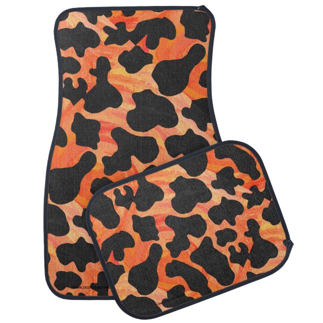 Cow Black and Orange Print Car Mat (Set)