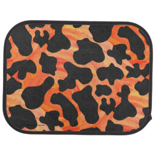 Cow Black and Orange Print Car Mat