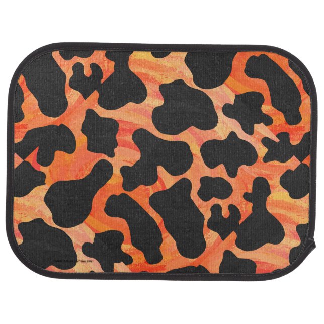 Cow Black and Orange Print Car Mat (Rear)