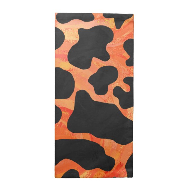 Cow Black and Orange Print Cloth Napkin (Half Fold)