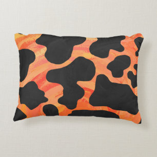 Cow Black and Orange Print Decorative Pillow
