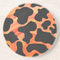 Cow Black and Orange Print Drink Coaster