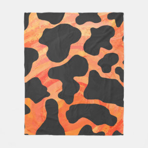 Cow Black and Orange Print Fleece Blanket