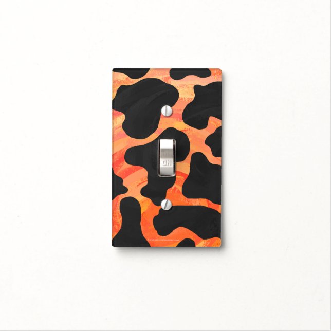 Cow Black and Orange Print Light Switch Cover (In Situ)