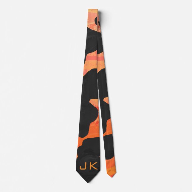 Cow Black and Orange Print Neck Tie (Front)