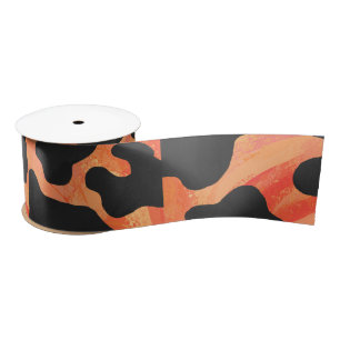 Cow Black and Orange Print Satin Ribbon