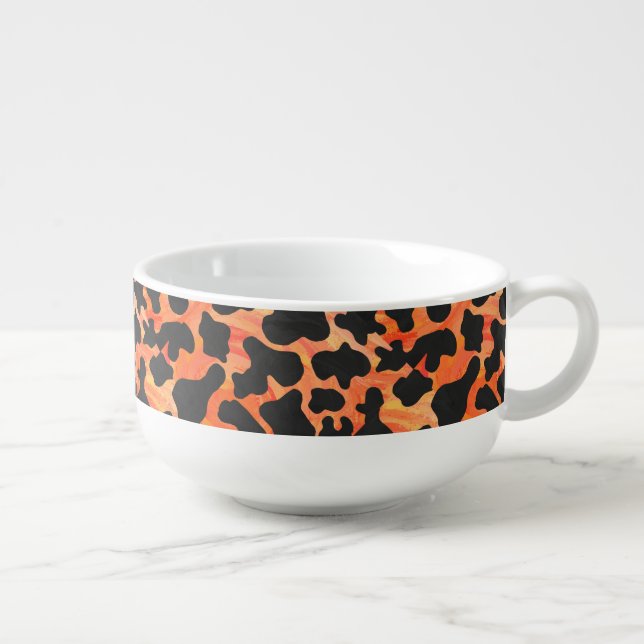Cow Black and Orange Print Soup Mug (Left)