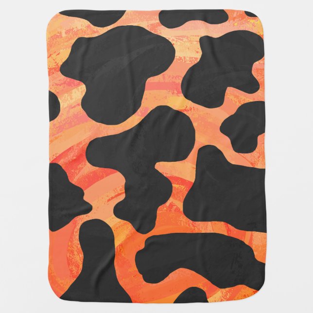 Cow Black and Orange Print Swaddle Blanket (Front)