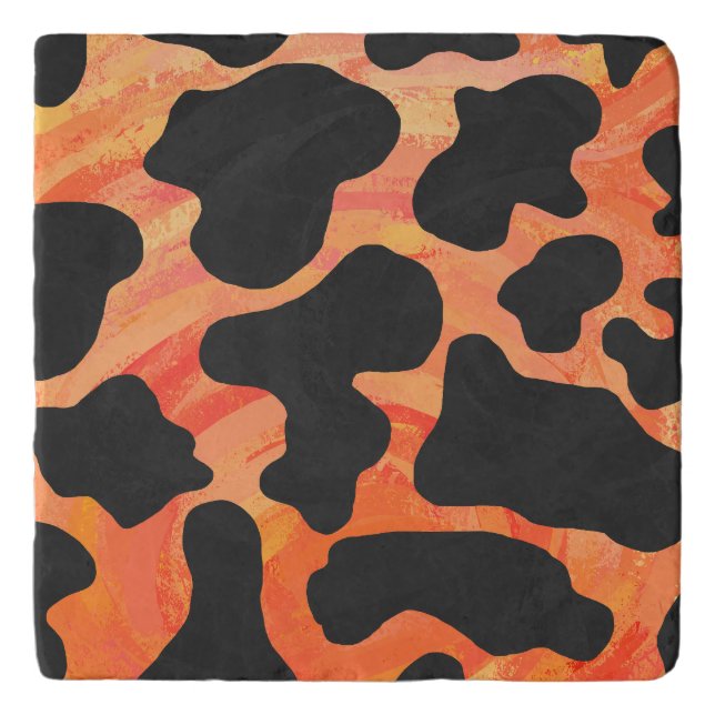 Cow Black and Orange Print Trivet (Front)