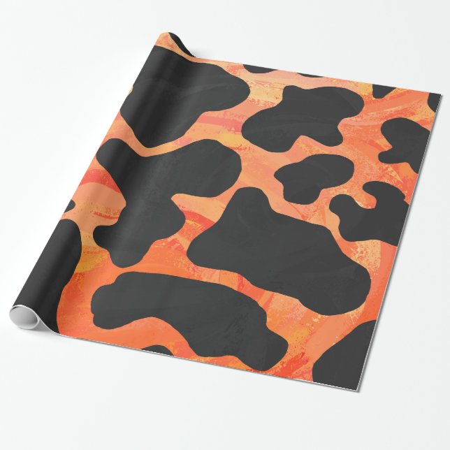 Cow Black and Orange Print Wrapping Paper (Unrolled)