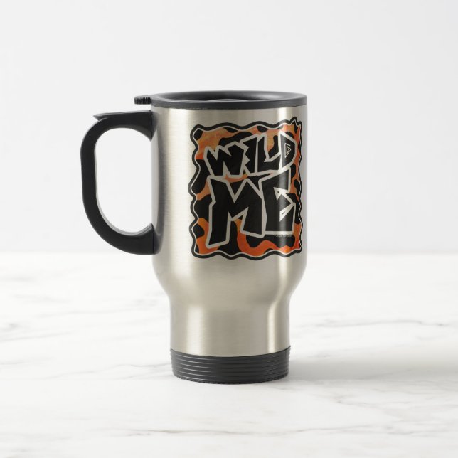 Cow Black and Orange Wild Me Travel Mug (Left)